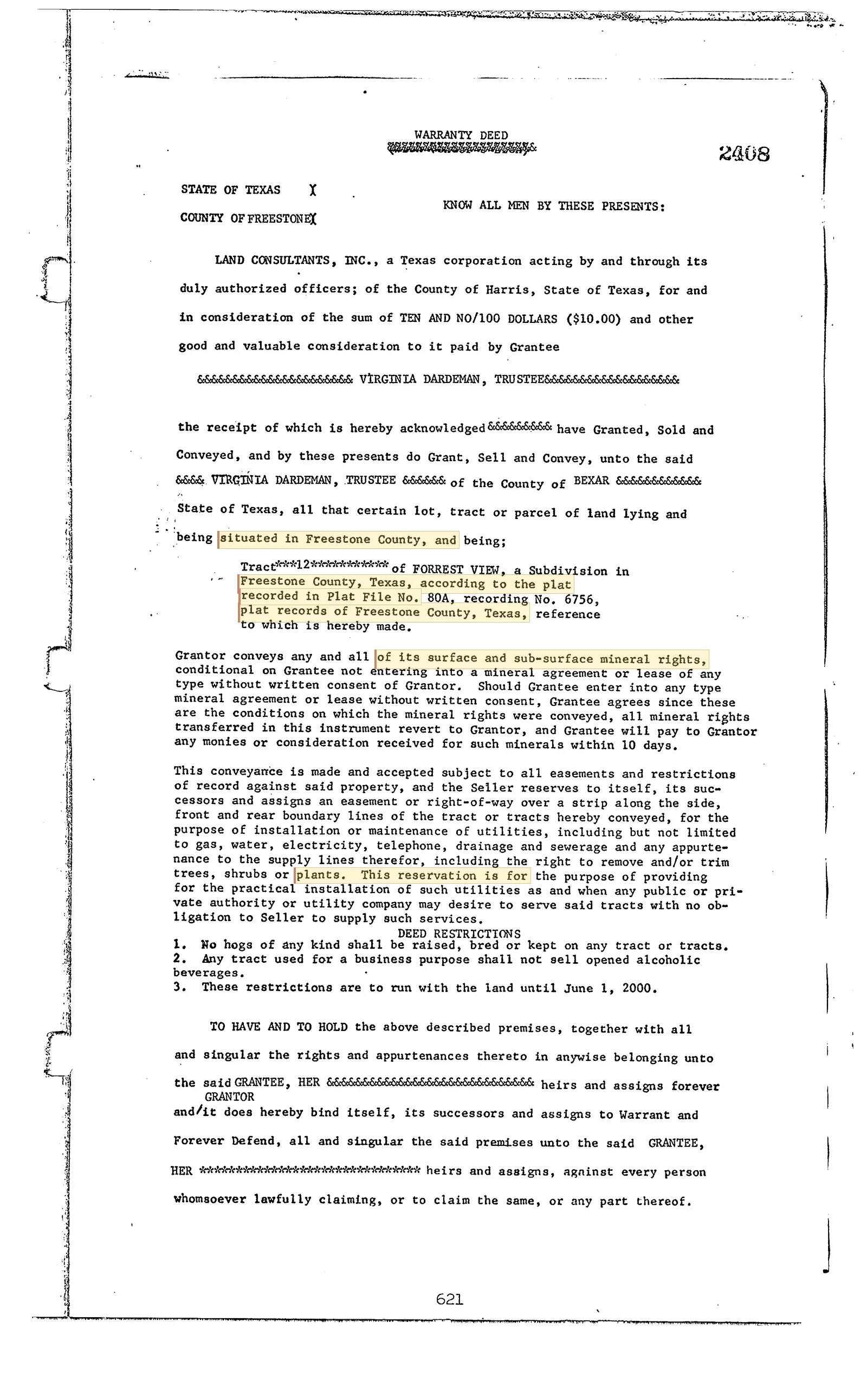 Land Consultants Inc. - Recorded Warranty Deed (Vol. 554, Page 621)